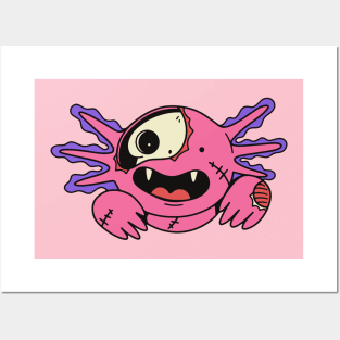 Cute Zombie Axolotl // Funny Halloween Animals Posters and Art